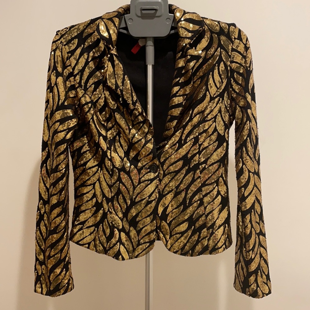 Black blazer w/ gold sequin leaf design